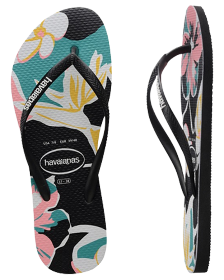 Havaianas Slim Print Floral Womens Thongs Black Thongs Womens