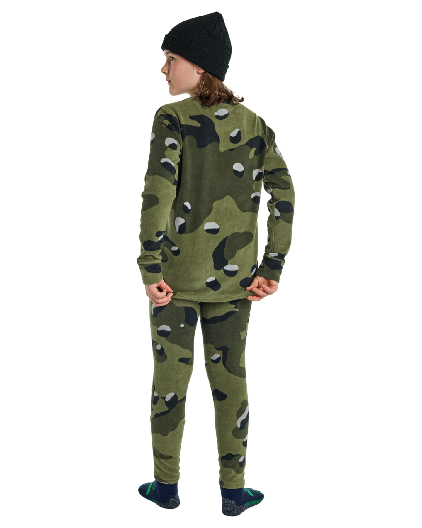 Burton Kids' Fleece Base Layer Set - Forest Moss Cookie Camo Thermals - Trojan Wake Ski Snow