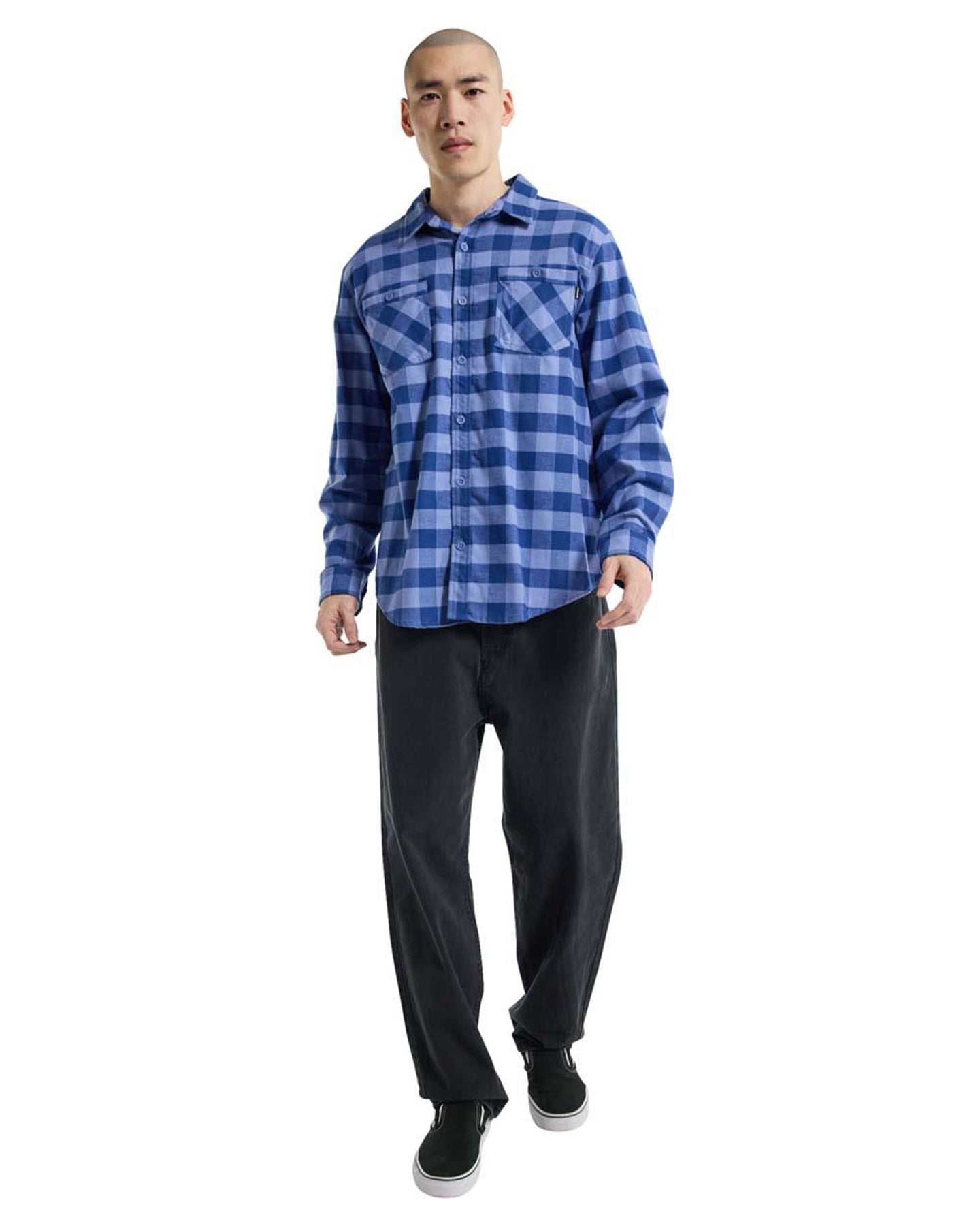 Burton Men's Favorite Long Sleeve Flannel - Slate Blue Buffalo Plaid Shirts & Tops - Trojan Wake Ski Snow