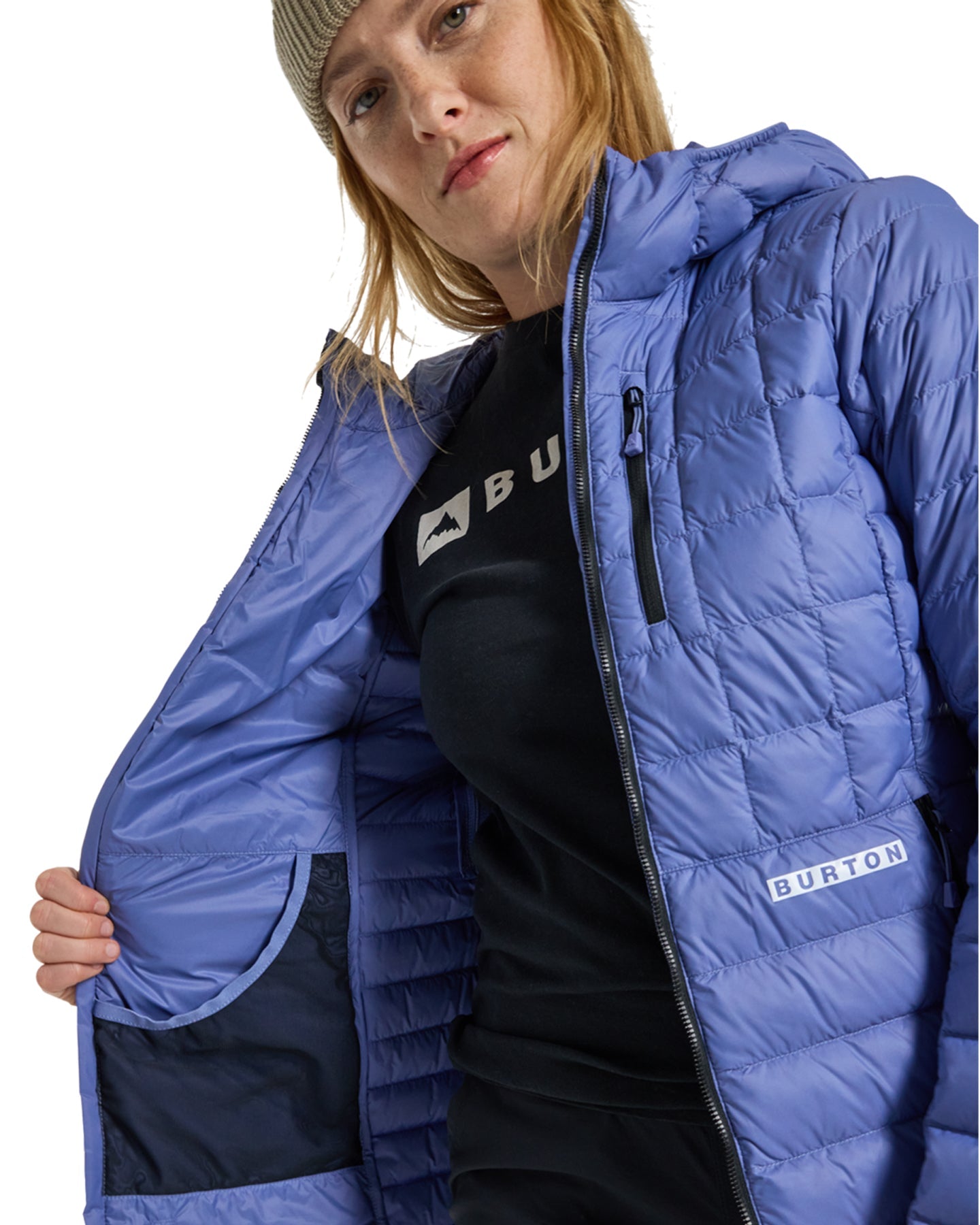 Burton Women's Mid-Heat Hooded Down Insulated Jacket - Slate Blue Jackets - Trojan Wake Ski Snow