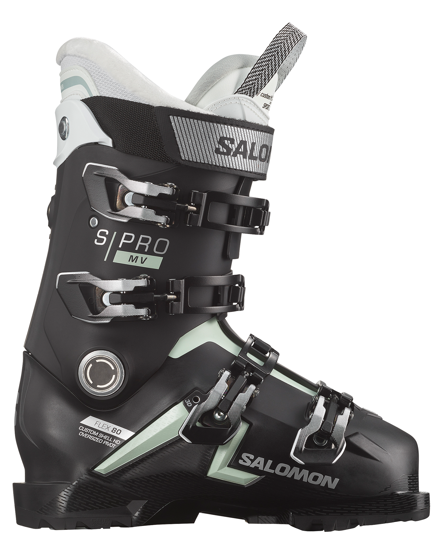 Salomon S/Pro Mv 80 Cs Women's Snow Boots - Black/White Moss/Silver Metallic Snow Ski Boots - Trojan Wake Ski Snow