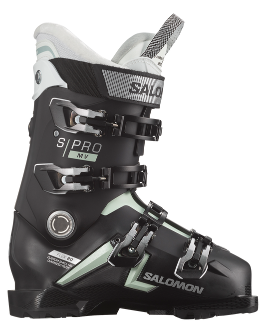 Salomon S/Pro Mv 80 Cs Women's Snow Boots - Black/White Moss/Silver Metallic Snow Ski Boots - Trojan Wake Ski Snow