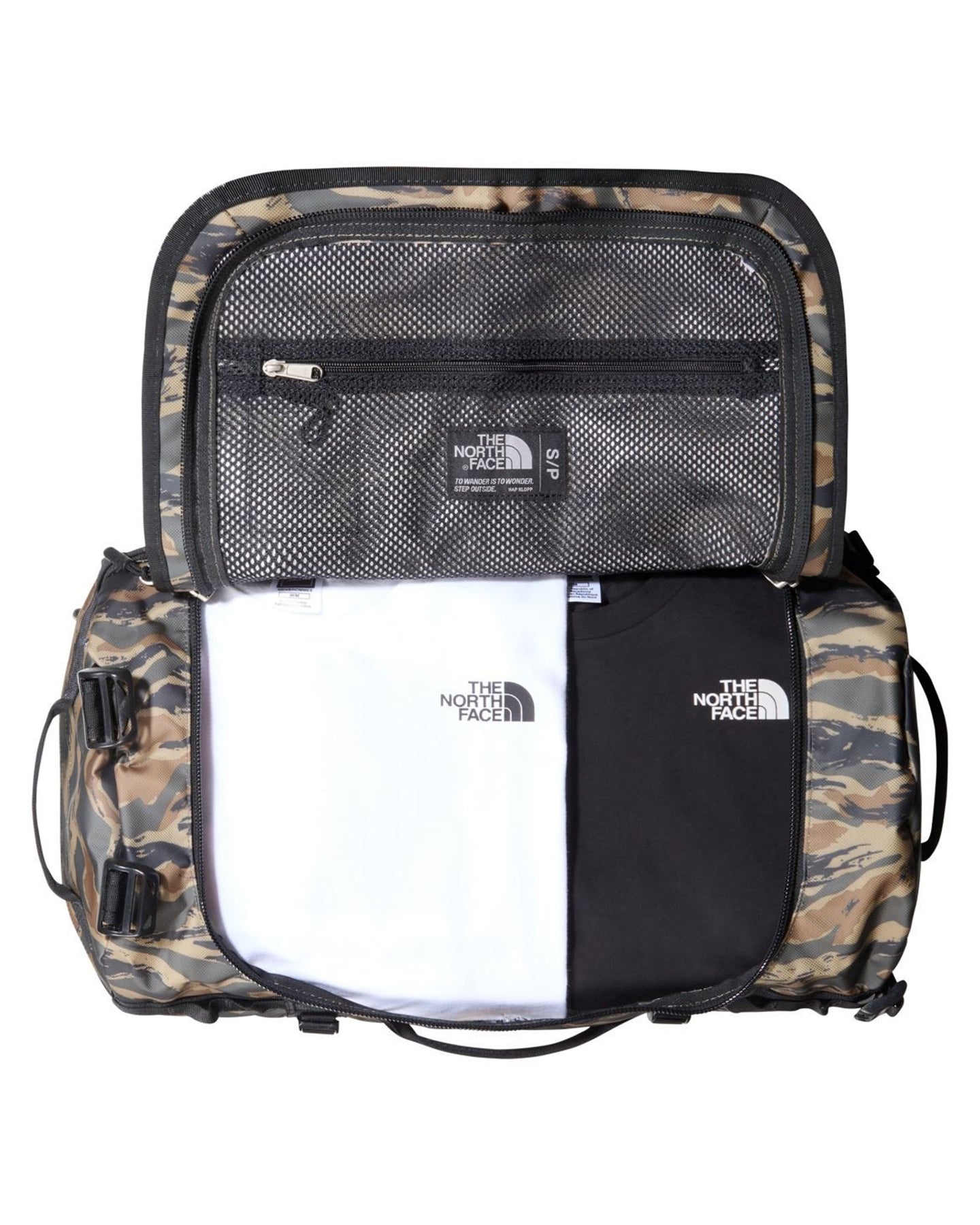 The North Face Base Camp Duffel - New Taupe Green Painted Camo Print / TNF Black - 2023 Luggage Bags - Trojan Wake Ski Snow