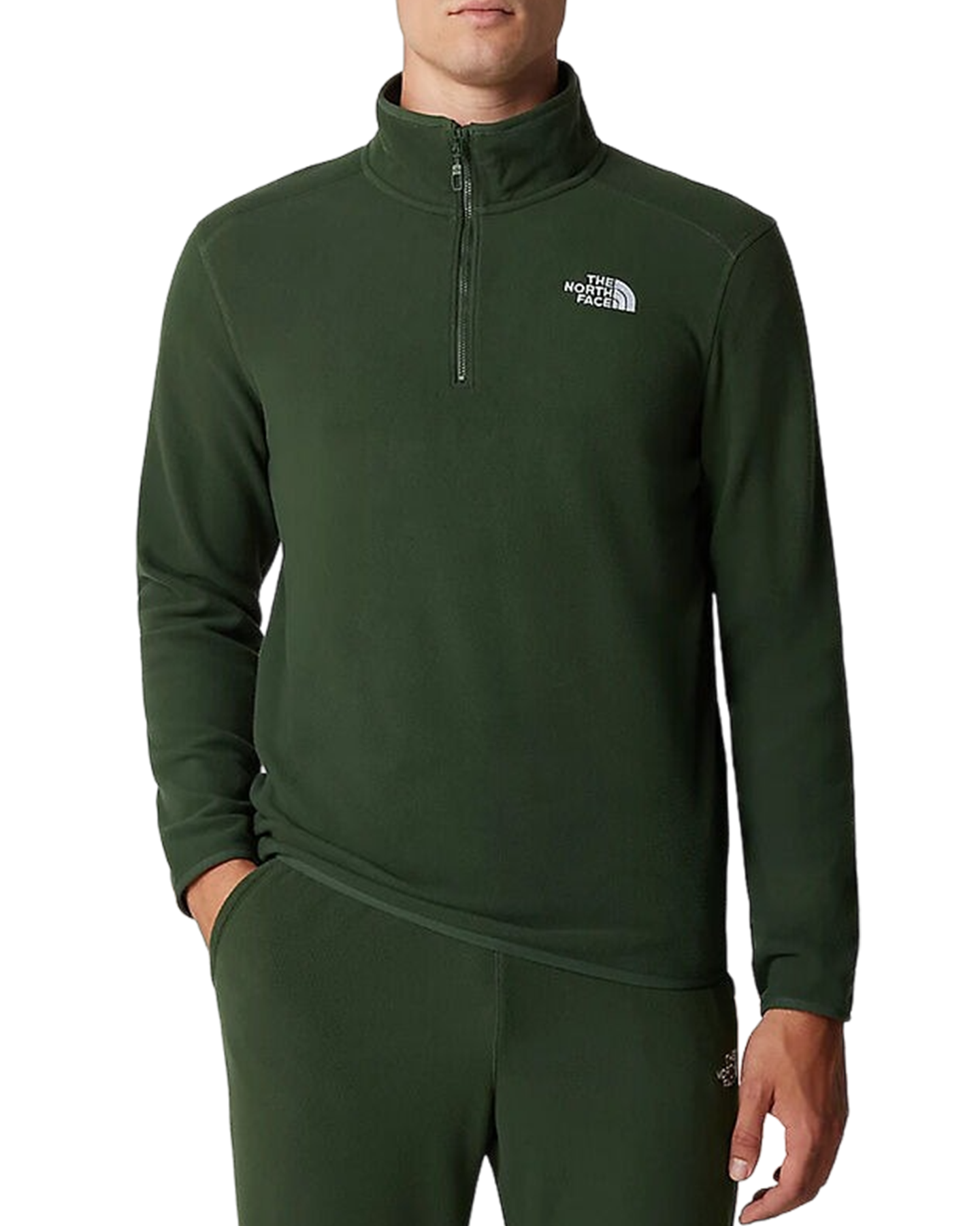 The North Face Men's 100 Glacier 1/4 Zip Fleece - Pine Needle Hoodies & Sweatshirts - Trojan Wake Ski Snow