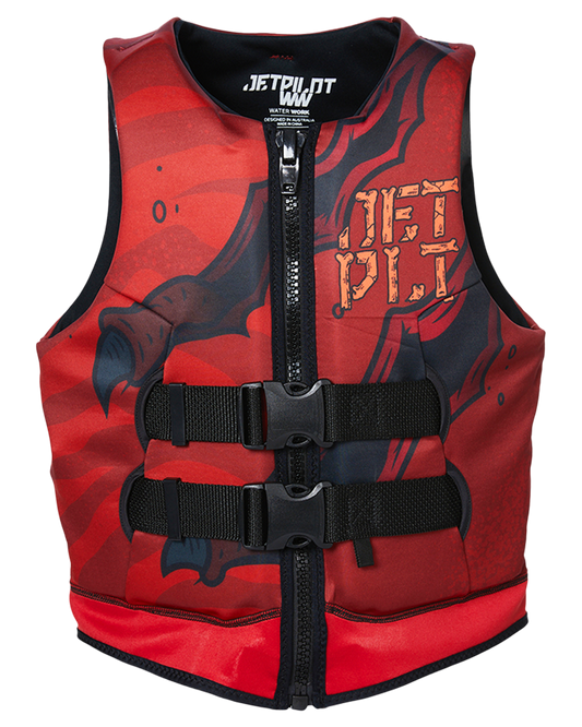 Jetpilot Boys Rex Youth Cause Neo Vest - Red - 2024 Life Jackets - Trojan Wake Ski Snow