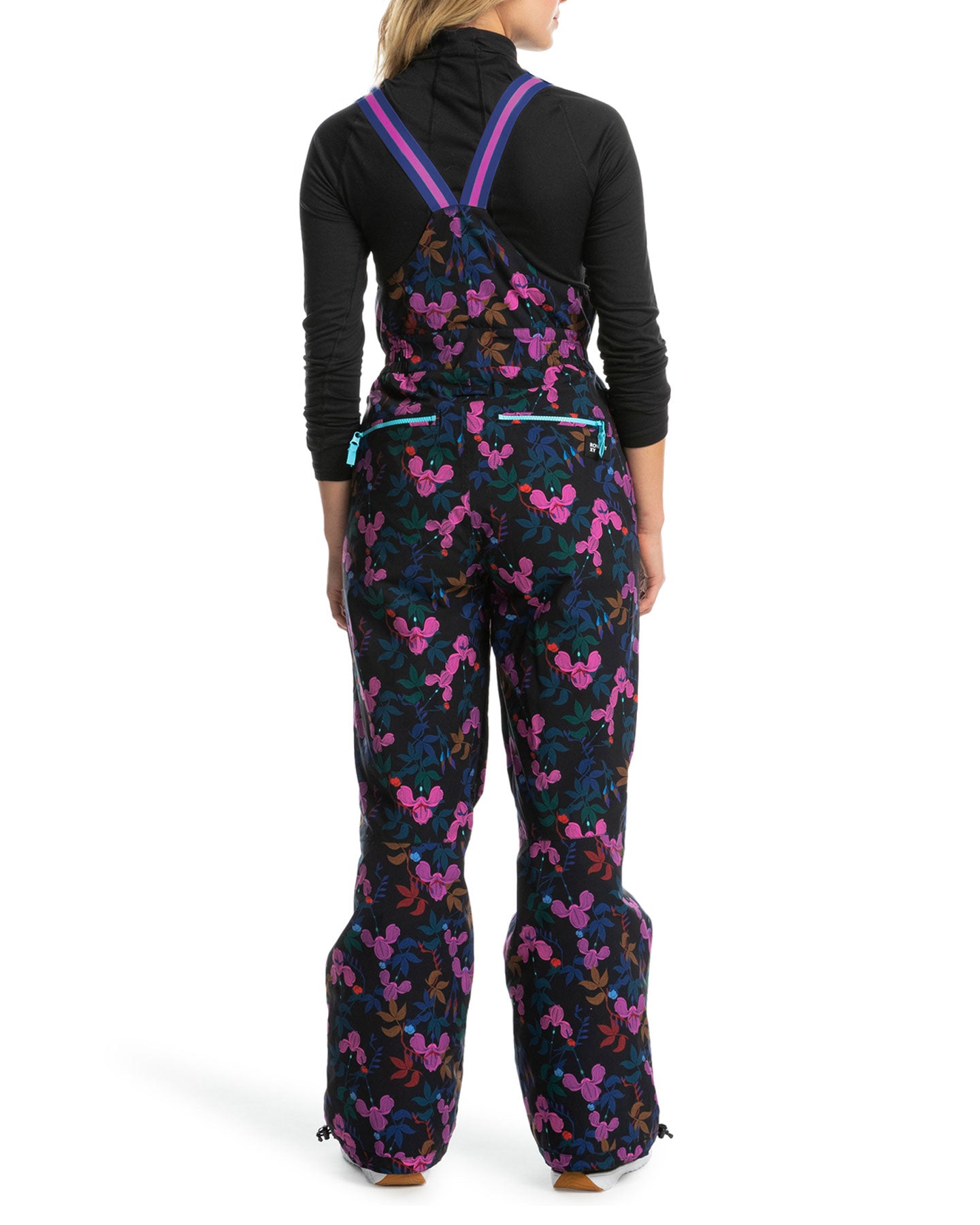 Roxy X Rowley Women's Insulated Technical Snow Bib Pants - True Black / Darkreds Floral Snow Bibs - Trojan Wake Ski Snow