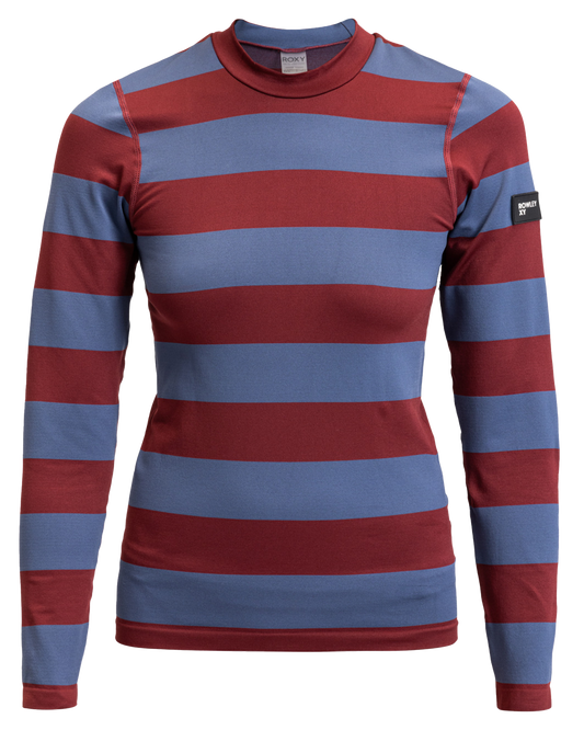 Roxy X Rowley Women's Seamless Technical Top - Insignia Blue / Bico Stripes Thermals - Trojan Wake Ski Snow