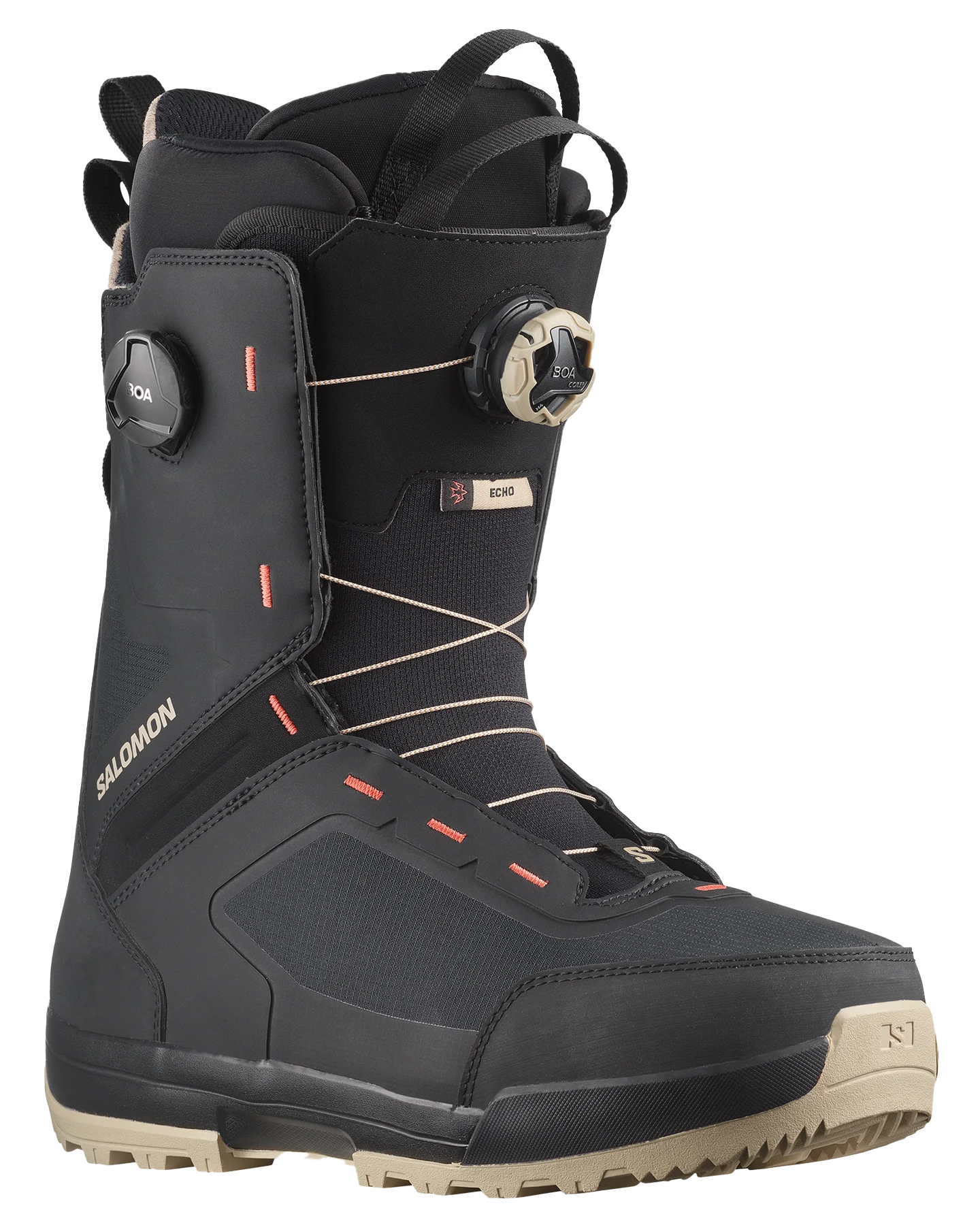 Salomon Echo Dual Boa Wide Snowboard Boots - Spray Green / Black / Hot Coral - 2024 Snowboard Boots - Trojan Wake Ski Snow